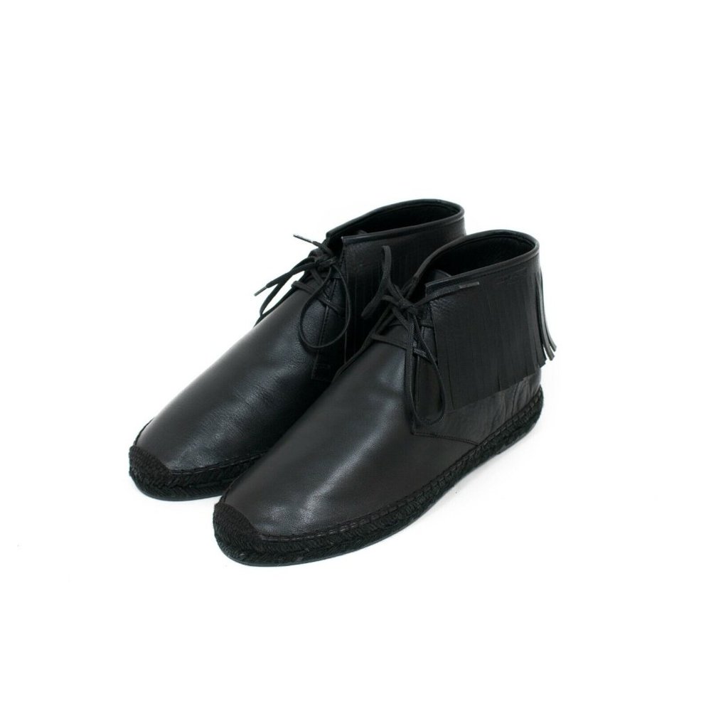 Saint Laurent Men's Black Leather Fringed Mid Top Espadrilles Moccasin 39 US 6 - Picture 6 of 8